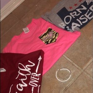 three preppy shirts and two beaded bracelets!!